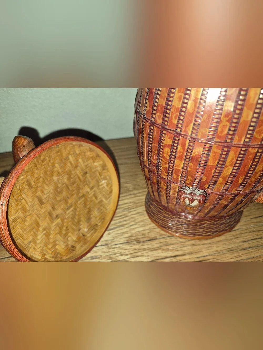 Vintage Lidded Owl Basket, Woven Wicker, RARE FIND!! 1970s